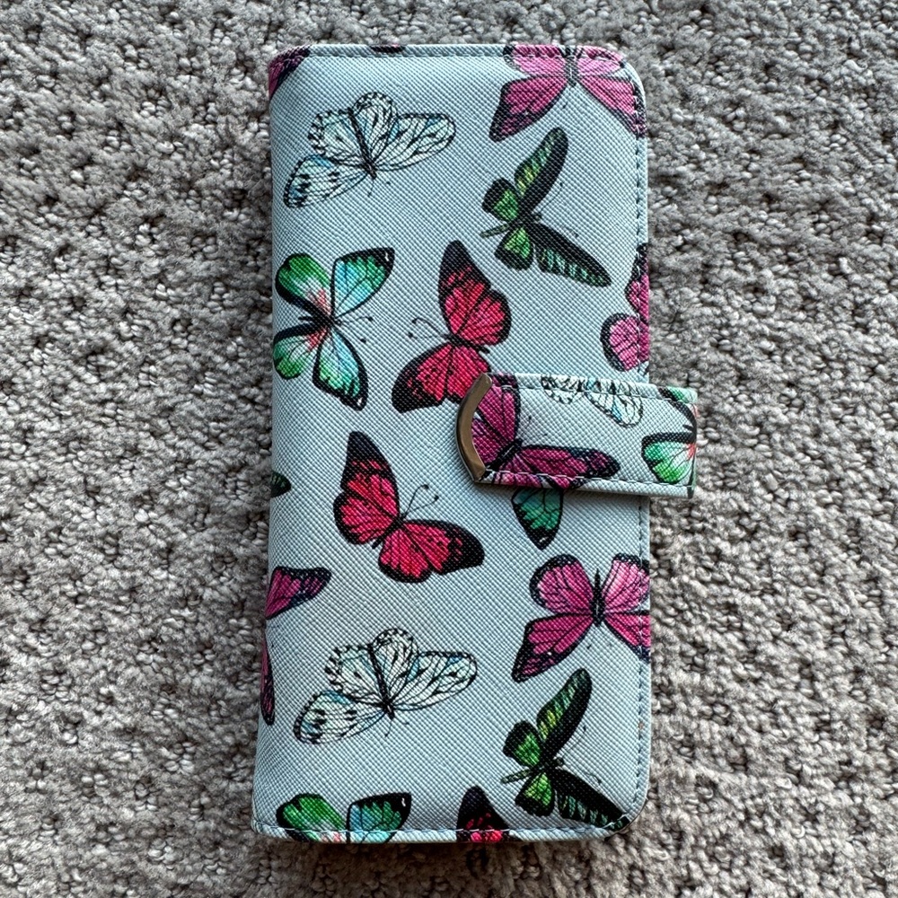 Blue Butterfly Print Wallet with Card Slots